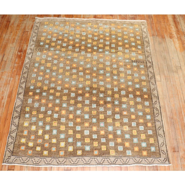 A Fun motif highlights this mid-20th century Turkish Kars Carpet Details rug no. j2868 size 5' 2" x 6' 7" (157 x 201 cm)