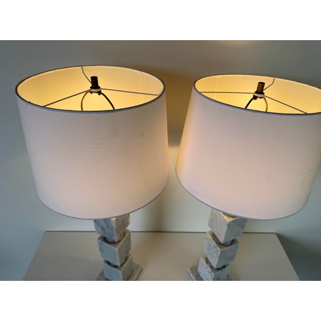 Pair of Vintage Italian Stacked Marble & Chrome Table Lamps For Sale - Image 10 of 12
