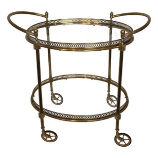 1940s Oval brass bar cart from Maison Jansen, Attributed For Sale