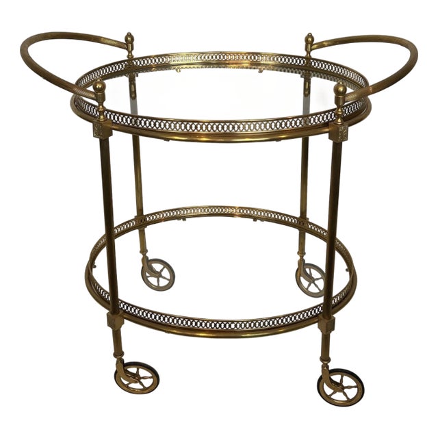 1940s Oval brass bar cart from Maison Jansen, Attributed For Sale