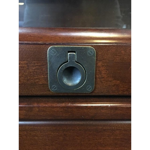 Pottery Barn Laminate Walnut, Glass & Mirrored Lawyer Bar Hutch Chairish