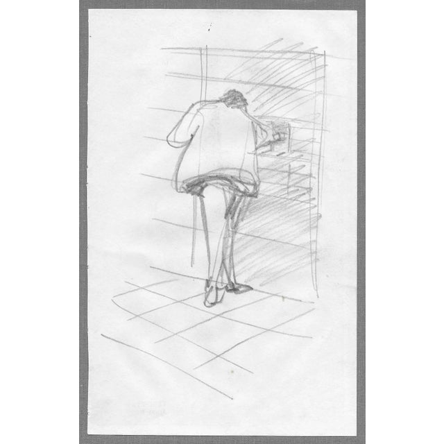 Figurative 1970s John Reilly Figure Drawing of Shoppers For Sale - Image 3 of 3