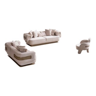 New Athena 3–Piece Modern Curved Silhouette Luxury Sofa Set - Sofa , Loveseat & Chair For Sale