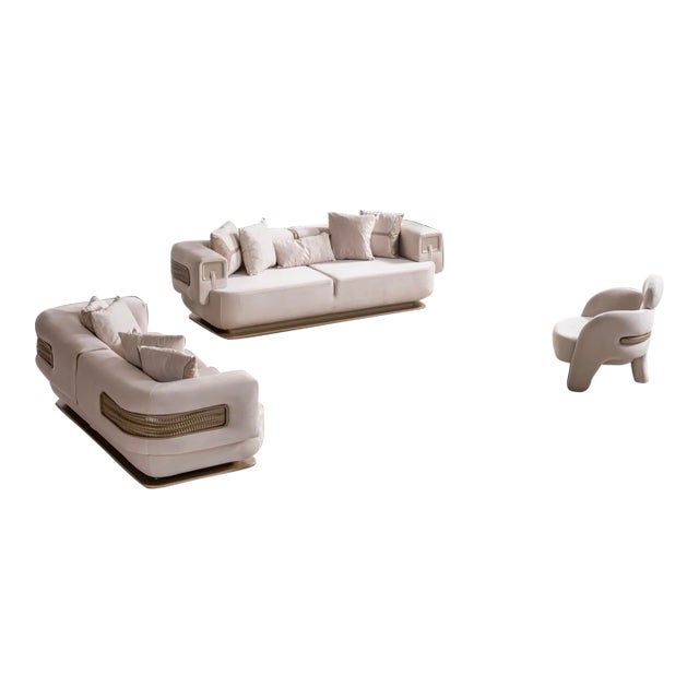 New Athena 3–Piece Modern Curved Silhouette Luxury Sofa Set - Sofa , Loveseat & Chair For Sale
