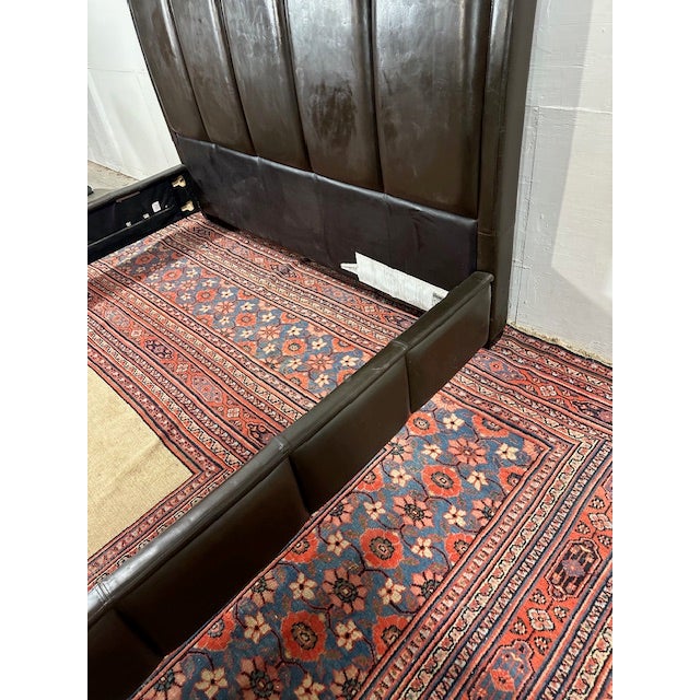 Wood 1980s California King Size Leather Bedframe For Sale - Image 7 of 12