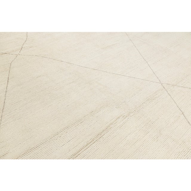 Ivory Ivory Modern Minimalist Beni Ourain Style Hand-Knotted Wool Rug 12x15 For Sale - Image 8 of 10