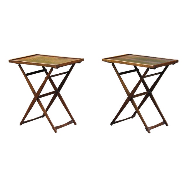 Wooden Folding Side Tables, 1920s, Set of 2 For Sale