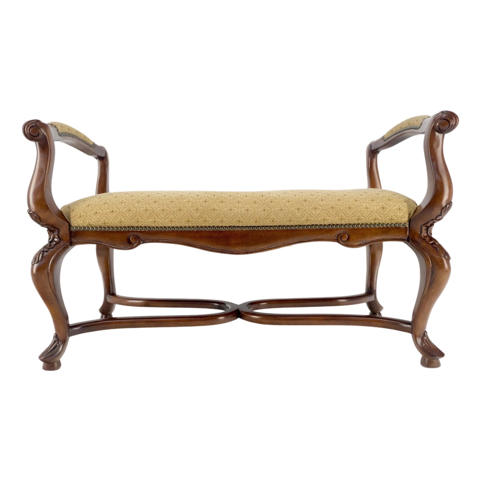 Carved Cherry Queen Ann Style Decorative Window Bench With Arms | Chairish