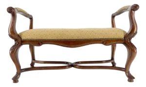 Carved Cherry Queen Ann Style Decorative Window Bench With Arms