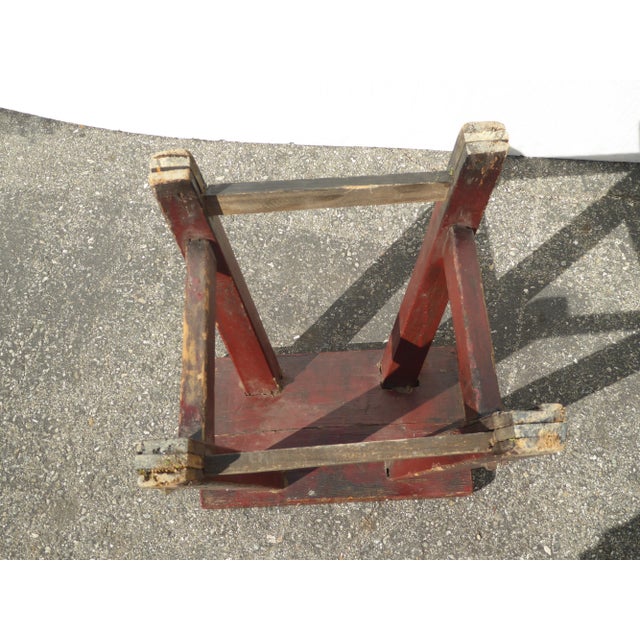 Vintage French Country Farmhouse Rustic Red Stool For Sale - Image 10 of 12