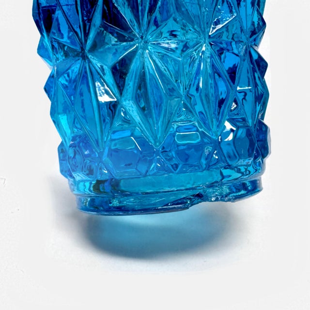 Blue Vintage Eapg Blue Glass Salt & Pepper Shakers - Diamond Point For Sale - Image 8 of 8