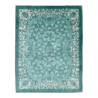 Galerie Shabab Collection Mid-20th Century Handmade Chinese Art Deco Room Size Carpet in Green For Sale
