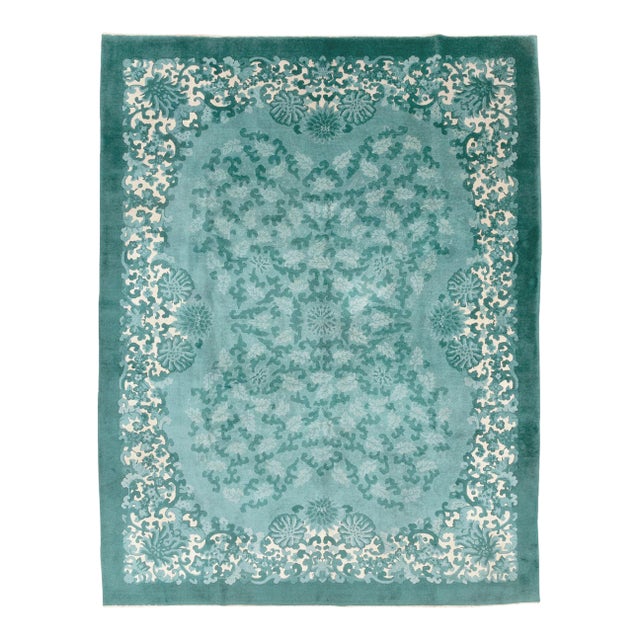 Galerie Shabab Collection Mid-20th Century Handmade Chinese Art Deco Room Size Carpet in Green For Sale