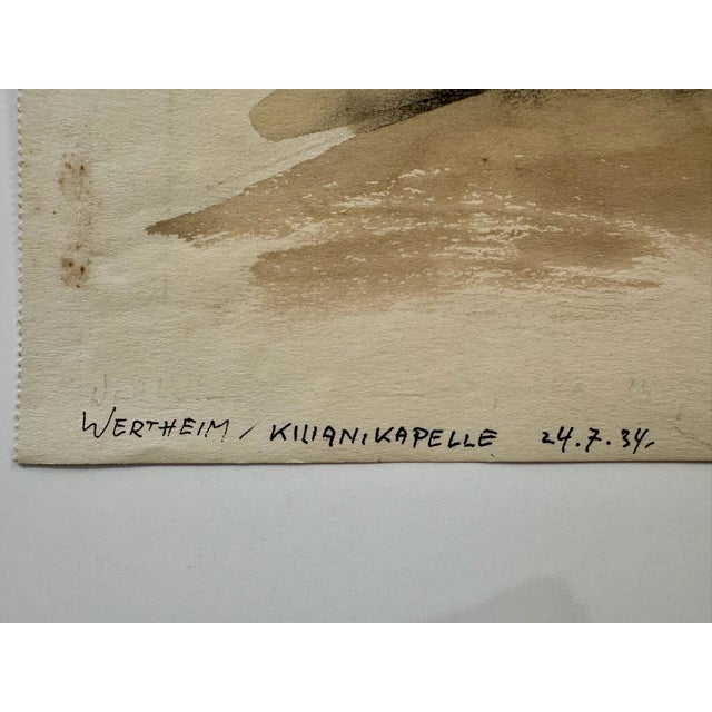 1930s Henry Emil Salloch Original Watercolor on Paper St. Kilian's Chapel Werthem Germany. 1934. For Sale - Image 5 of 8