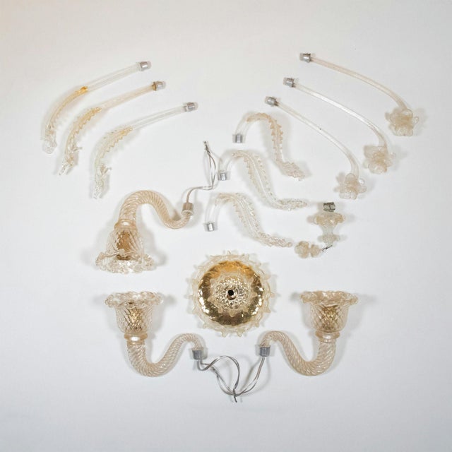 Gold Vintage Traditional Floral Three-Arm 24k Gold Infused Murano Glass Chandelier For Sale - Image 8 of 12