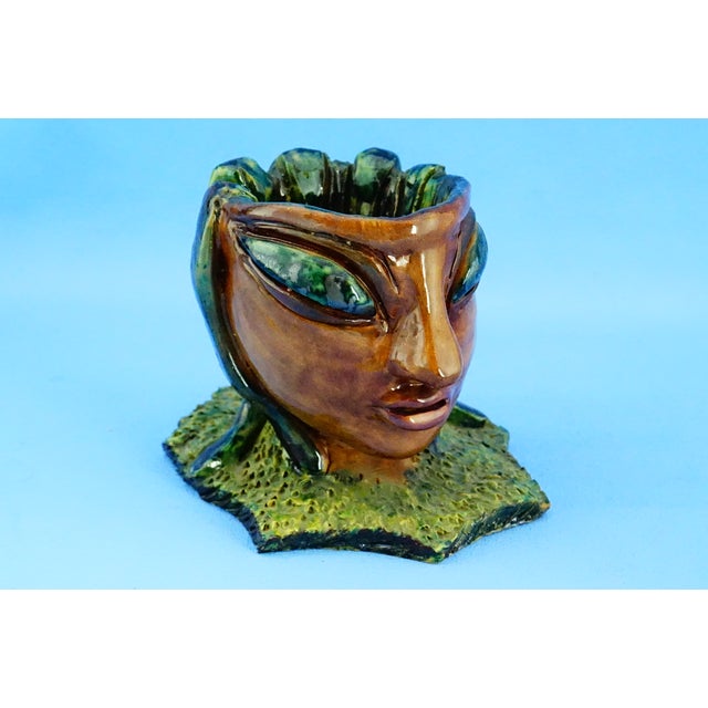 Ceramic 20th Century Ceramic Anthropomorphic Mask Sculptural Vase by Vallauris / Accolay France, 1960s For Sale - Image 7 of 18