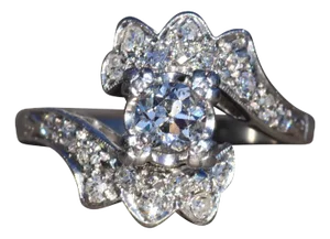 The Mission Hills: Antique Platinum Bypass Engagement Ring