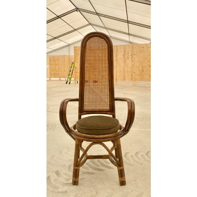 Dirk Van Sliedregt 1960s Rattan + Cane Dining Chairs + Dark Moss Green Down Seat Cushions, Set of 8 For Sale - Image 4 of 12