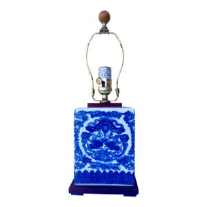 Ralph Lauren Blue and White Porcelain Koi Fish Table Lamp .
