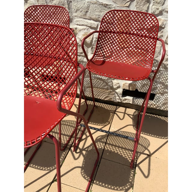 Metal Vintage Grosfillex Ramatuelle Steel Bossa Nova Red '73 Original Bar Stools, Set of Four For Sale - Image 7 of 13