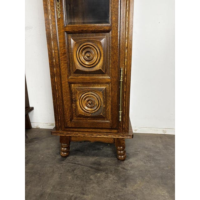 Narrow Art Deco Oak Display Cabinets with Diamond-Point Inlay, 1930s, Set of 2 For Sale - Image 4 of 6