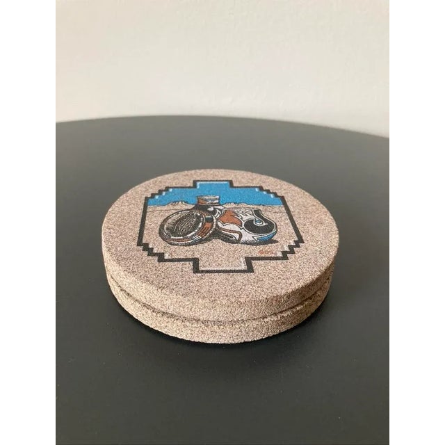 Late 20th Century Barware Cocktail Drink Coasters With Sandstone Pottery Design, Set of 2 For Sale - Image 5 of 12