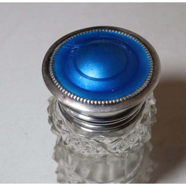 Antique Birmingham Blue Guilloche Enameling Sterling Silver Perfume Scent Bottle For Sale - Image 4 of 12