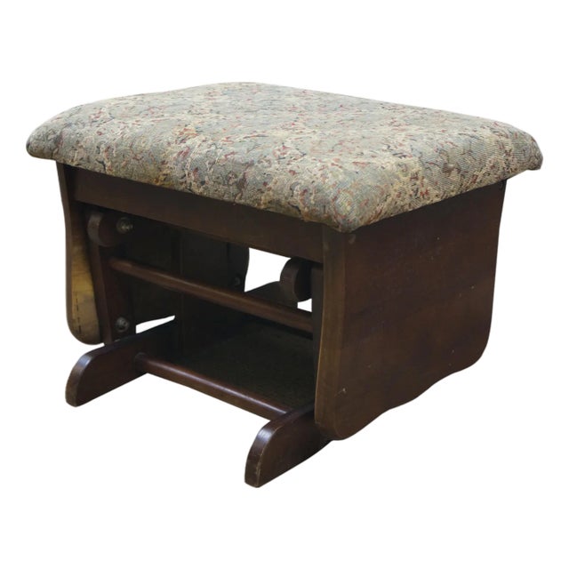 Vintage Oak Gliding Rocking Footstool Foot Rest Storage Ottoman 20" For Sale