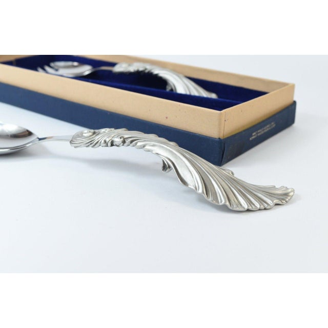 Vintage Seagull Pewter Sheffield Canada Salad Servers Spoon Fork Iris Design For Sale - Image 12 of 14
