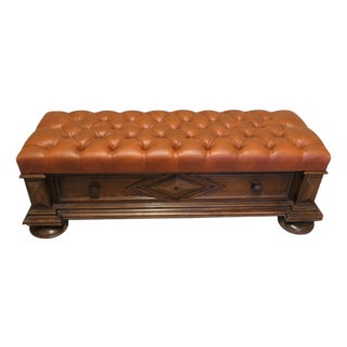 Buttoned Leather Hall Bench, 1920 For Sale