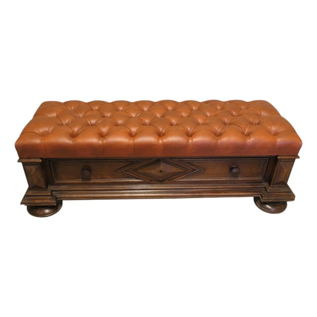 Buttoned Leather Hall Bench, 1920 For Sale