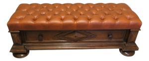 Buttoned Leather Hall Bench, 1920