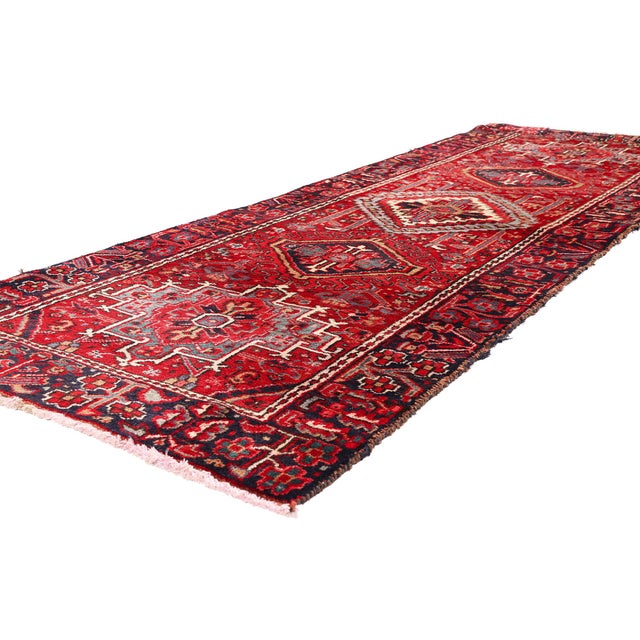 79717 Antique Persian Heriz Rug, 03'01 x 09'03. The Crimson Dynasty: An Antique Persian Heriz Masterpiece of Celestial...