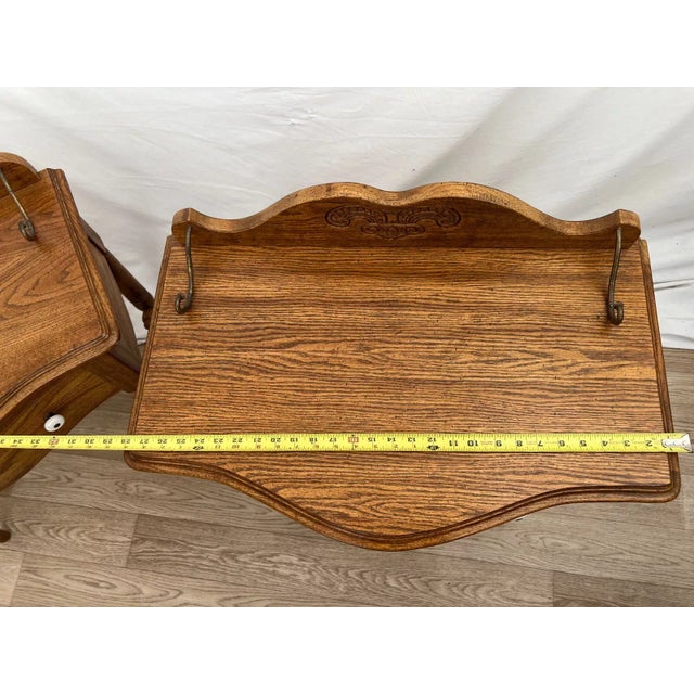Brown Vintage Pair Pulaski Keepsake Side Tables Nightstands Single Drawer Solid Oak For Sale - Image 8 of 12