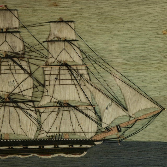 Victorian Antique Woolie Sailor's Woolwork Embroidery of a Ship For Sale - Image 3 of 12