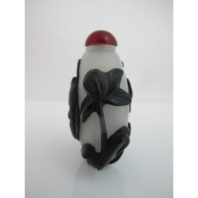 Glass Chinese Carved Glass Koi Fish Overlay Snuff Bottle With Red Stopper For Sale - Image 7 of 8