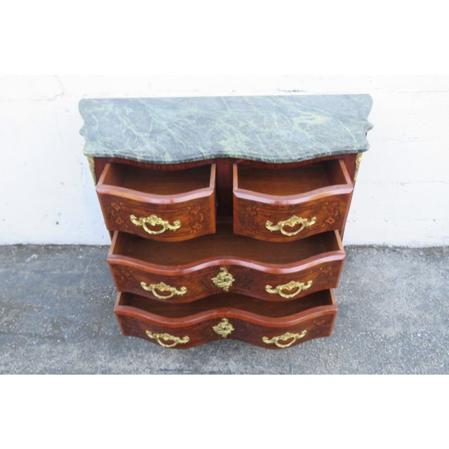 Late 20th Century French Marble Top Bombay Serpentine Inlay Commode Dresser Bathroom Vanity 6210 For Sale - Image 4 of 18