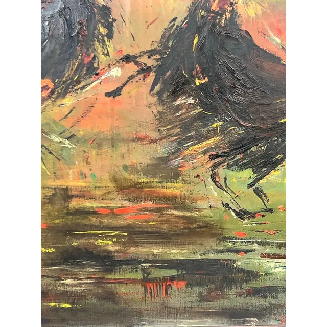 Alice Marcus " the Cockfight " Oil Painting on Canvas , Signed & Framed 1981 For Sale In New York - Image 6 of 12