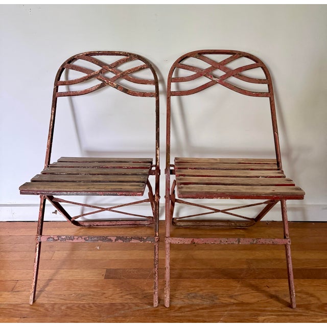 Antique French Folding Garden Chairs Set of 4 For Sale - Image 10 of 12