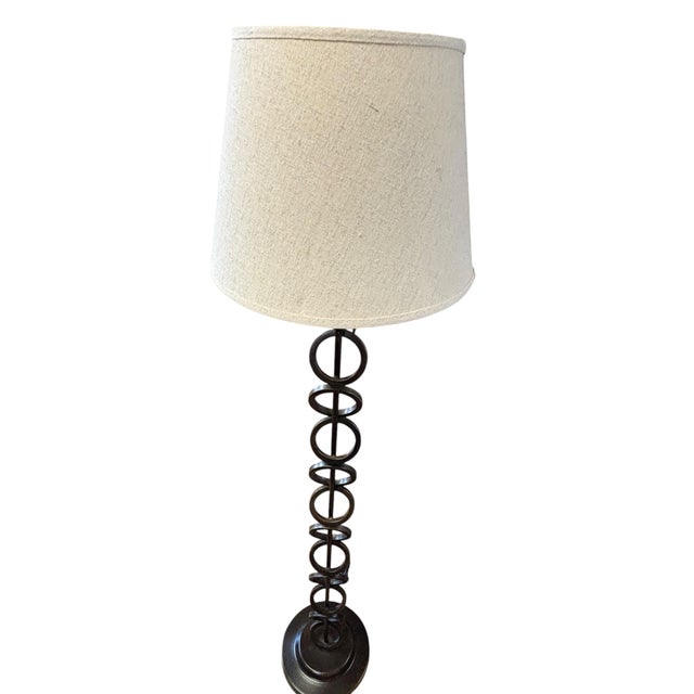 Rustic Rustic Hand-Forged Iron Floor Lamp W/ Offset Ring Design For Sale - Image 3 of 6
