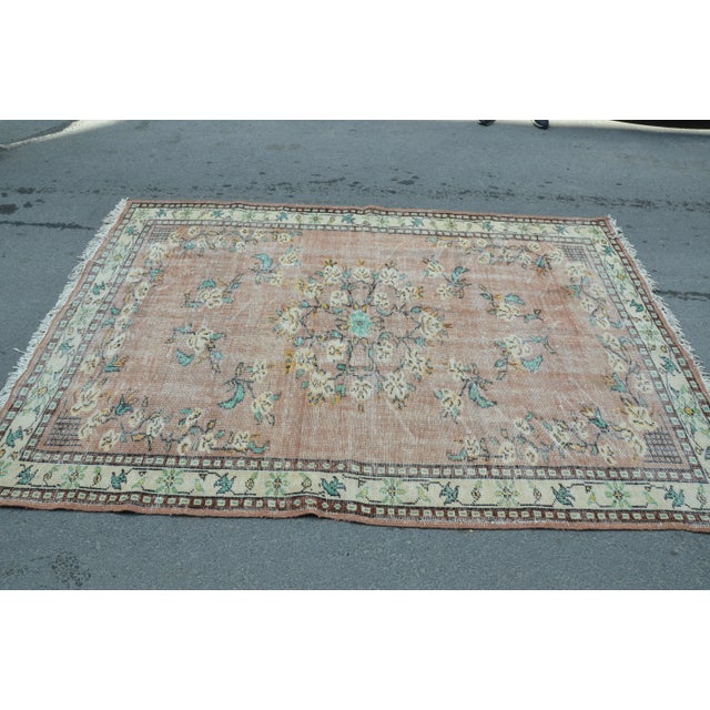 Boho Chic Modern Turkish Oushak Handwoven Boho Turquoise and Brown Wool Floral Rug For Sale - Image 3 of 7