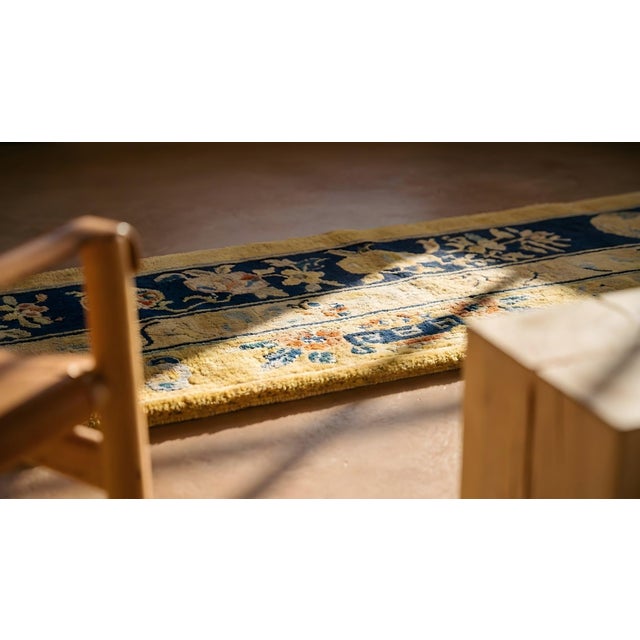 Captivating Beige Background and Black Border With Chinoiserie Pattern Antique Chinese Peking Rug For Sale - Image 11 of 11