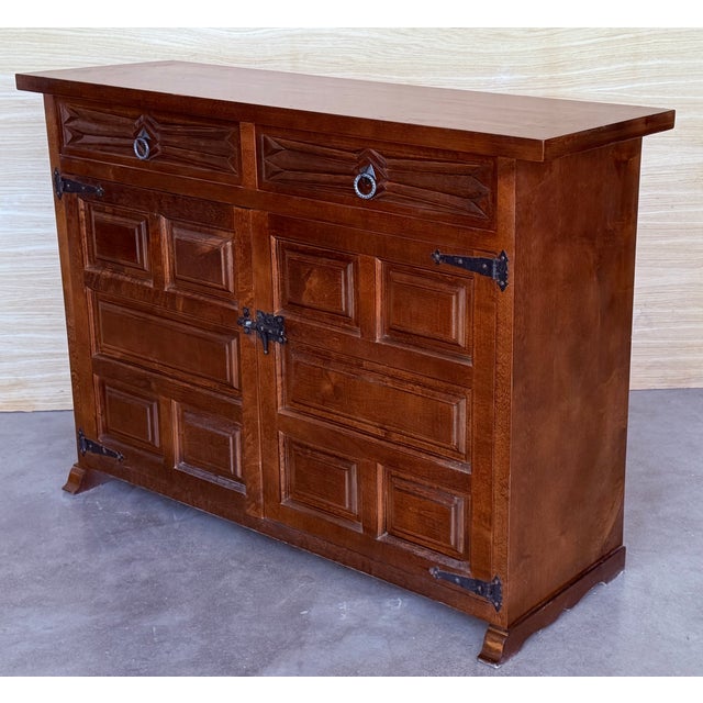 Spanish Baroque Style 3-Drawer Credenza or Buffet in Carved Tuscan Walnut, 1919 For Sale - Image 3 of 10