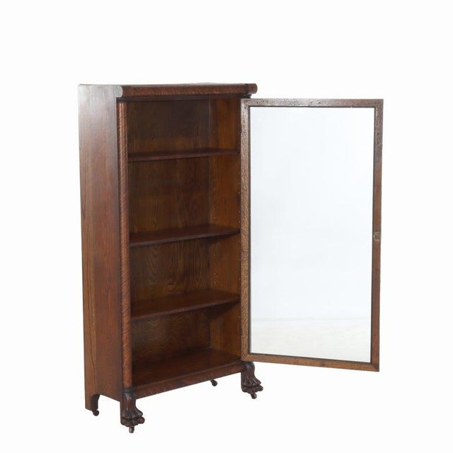 Arts & Crafts Oak Single Door Clawfoot Bookcase With Reeded Columns C1920 For Sale - Image 9 of 11