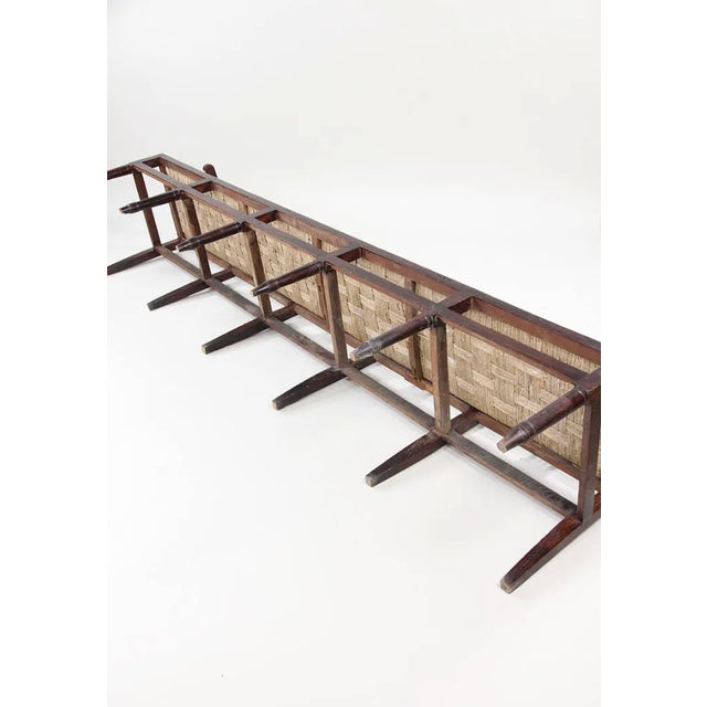 Antique Neoclassical Carved Lyre-Back Hall Bench With Rush Seat | Five-Seat Dining or Entry Bench For Sale - Image 4 of 12