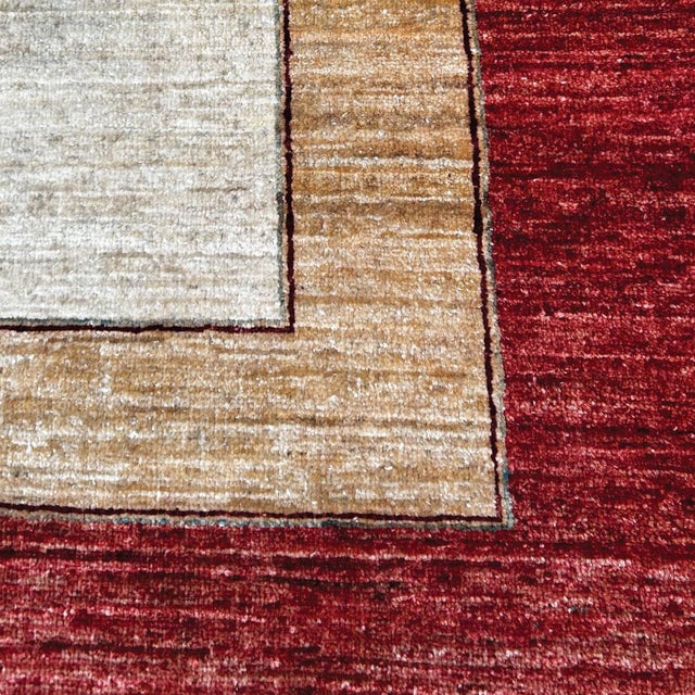 1970s Afghan Handwoven Rug in Ghazni Wool on Cotton with Modern Flower Design, 1970s For Sale - Image 5 of 6