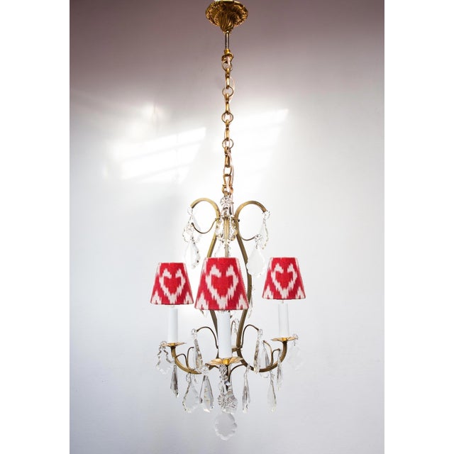 French Brass Chandelier with 3 Arms and Crystals, 1940s For Sale - Image 3 of 12