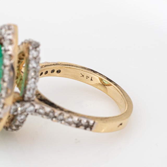 Late 20th Century 8.45ct Emerald Diamond Ring Vintage 14k Yellow Gold Size 7.75 Pear Cut Cocktail For Sale In Los Angeles - Image 6 of 6