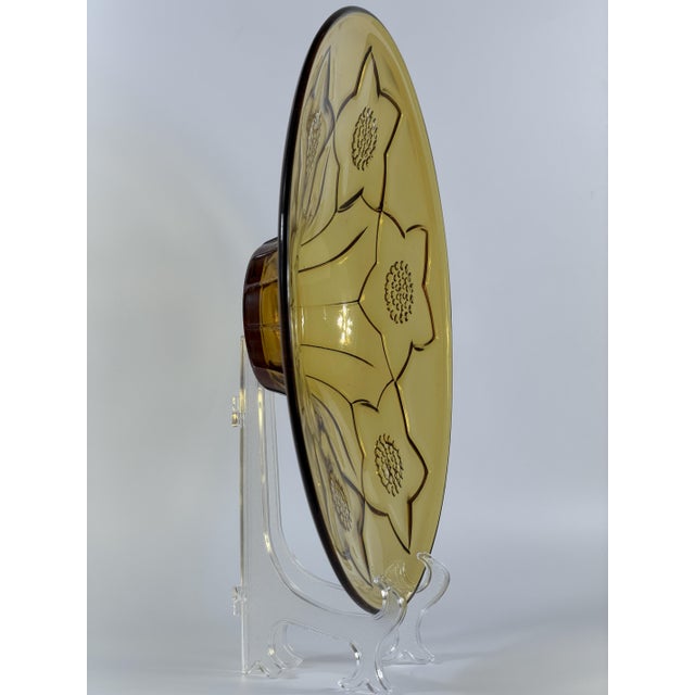 Large Art Deco Revival Amber Glass Floral Centerpiece Bowl, 1960s For Sale - Image 3 of 14