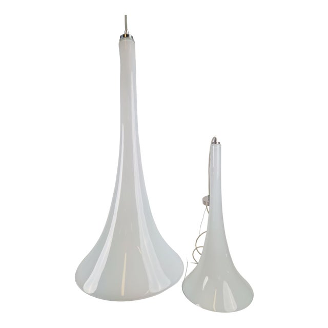Large Handmade Trumpet Glass Pendant Lamps by Jaslo Glass, 1980, Set of 2 For Sale